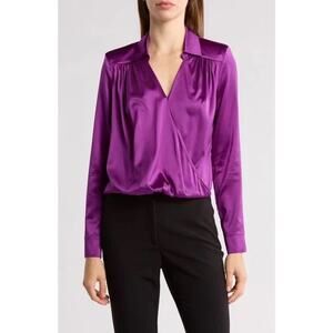 New VERONICA BEARD Rozik Stretch-Silk Purple Charmeuse Top